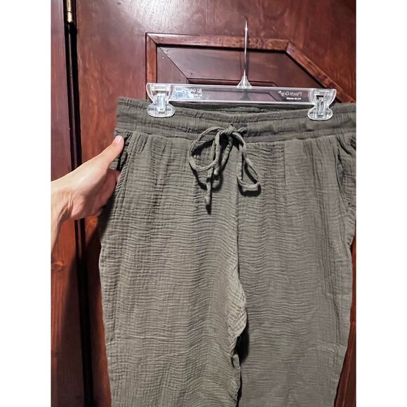 Roan & Ryan 100% Sage Cotton Gauzy Pull-On Pants Size Large Boho Lagenlook - Picture 3 of 7